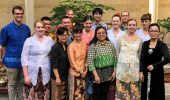 Mark Sakach (far left) and An Nguyen (third from left) with the Gamelan team. Alumna Nona Kurniani Norris  MA ’99  (front-row, fifth-left) is one of the Indonesian instructors at SEASSI.  (third-left) with the Gamelan team. Alumna Nona Kurniani Norris  MA ’99  (front-row, fifth-left) is one of the Indonesian instructors at SEASSI.