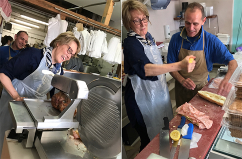 Theresa Moran and Fabio Gennaro making sandwiches