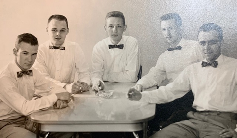 Lucas (far left) with his pre-medical friends who lived at work at OHIO’s Health Centre in 1955.