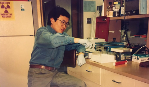 Dr. Jan Wang working in the lab at OHIO.