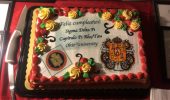 Cake served at the Sigma Delta Pi Centennial, noting "Feliz cumpleanos."