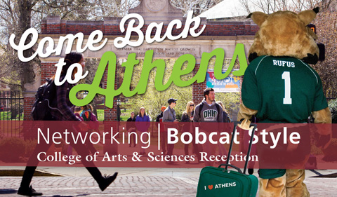 Graphic inviting alumni back to campus to network with College of Arts & Sciences students