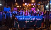 Members of the Ohio University campus and community participate in the annual “Take Back the Night” march on Thursday April 5th, 2018. The march concluded the two days of events that focused on the survivors of sexual domestic violence.