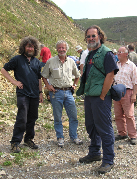 Damian with colleagues (left to right) Brendan Murphy (Canada), Rob Strachan (UK) and Jean-Pierre Lefort (Fance) in the Ural Mountains of Russia in 2005.