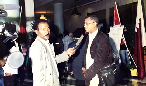 Ghirmai Negash being interviewed in 2001 after speaking at the "Against all Odds Conference on African languages and literatures" in Asmara.