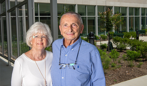 Joy and Bernard Kokenge, PHD ’66, visit Ohio University’s new Chemistry Building in July—60 years after the couple moved to Athens, where they started their family and Dr. Kokenge earned a doctoral degree in chemistry.