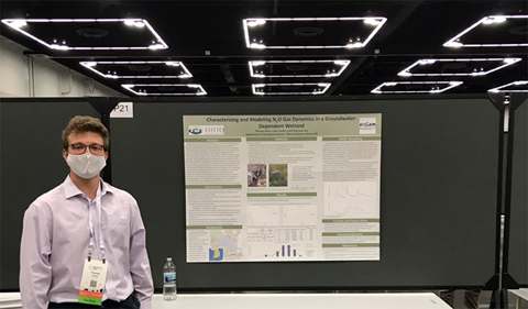 Thomas Johns (B.S. 2020, M.S. expected Spring 2022) at his poster showcasing his M.S. thesis research.