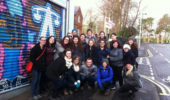Spring 2015 students on Shankill Road in Northern Ireland during spring break study abroad course.