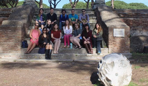 Francisco Cintrón with Dr. Jaclyn Maxwell and classmates in Rome.