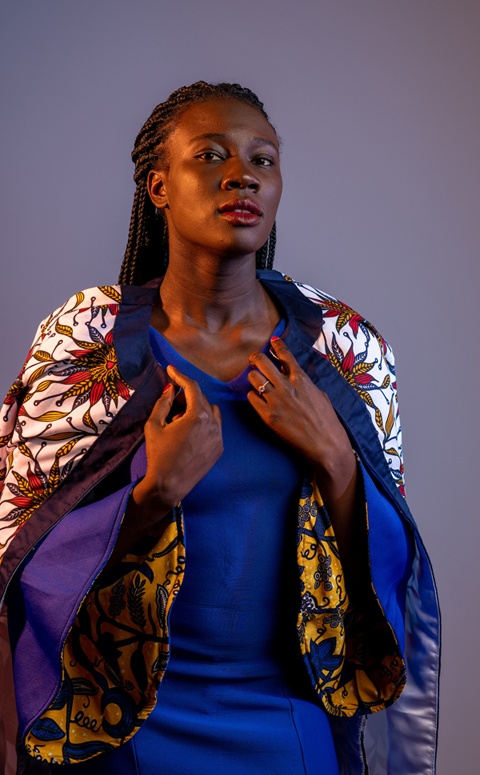 Vanessa Antwi, in custom-made clothing