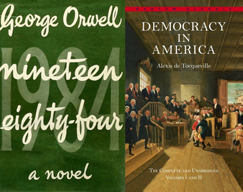 George Orwell and Alexis de Tocqueville book covers