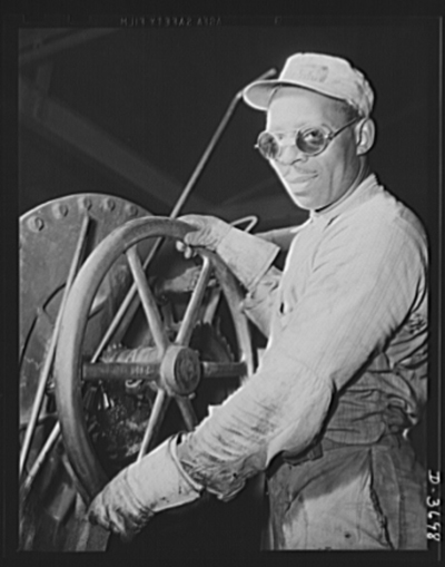 This photo of a man working at an Aluminum Industries Inc. plant in Cincinnati, OH, was taken in February 1942 by Alfred T. Palmer and is provided courtesy of the Farm Security Administration.